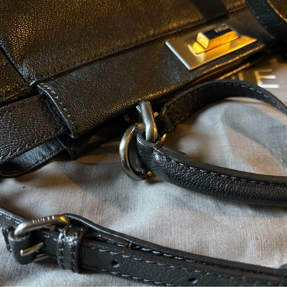 EUC Fendi Goatskin Zucca iconic Peekaboo Satchel - Black with two tone hardware - Picture 6 of 13